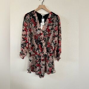 NWT Joie Floral Wrap Romper - Red and Black
